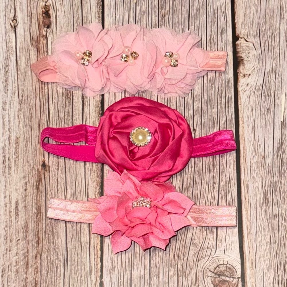 Charming Pink Floral Headbands Set